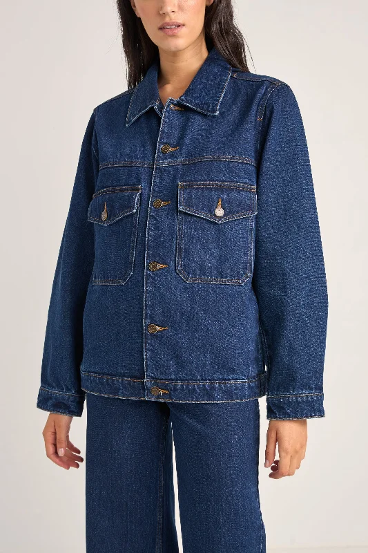 Demi Oversized Denim Jacket Indigo Fleece Fabric Down Fabric Feather Fabric