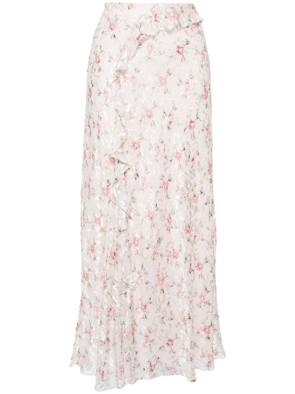 SUMI FLORAL-PRINT FIL COUPÉ CHIFFON MAXI SKIRT silk skirt elegant