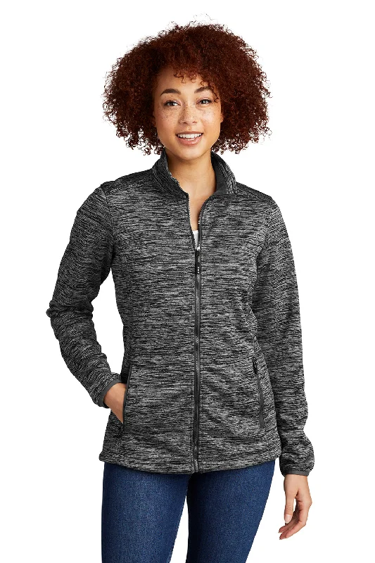 Sport-Tek Womens Electric Heather Water Resistant Full Zip Jacket - Black Electric - Closeout Fleece Jacket Down Jacket Parka