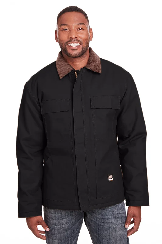 Berne Mens Heritage Duck Water Resistant Chore Full Zip Jacket - Black Herringbone Jacket Houndstooth Jacket Plaid Jacket