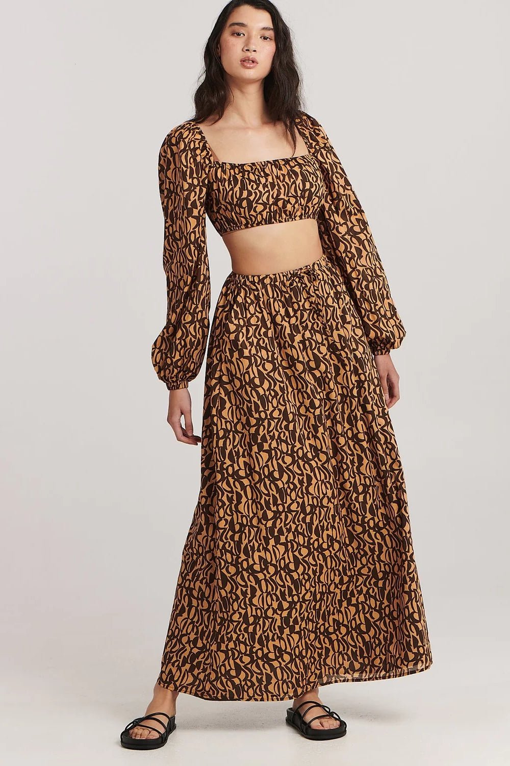 CHARLIE HOLIDAY PEYTON MAXI SKIRT - NEUTRAL ABSTRACT wool skirt breathable