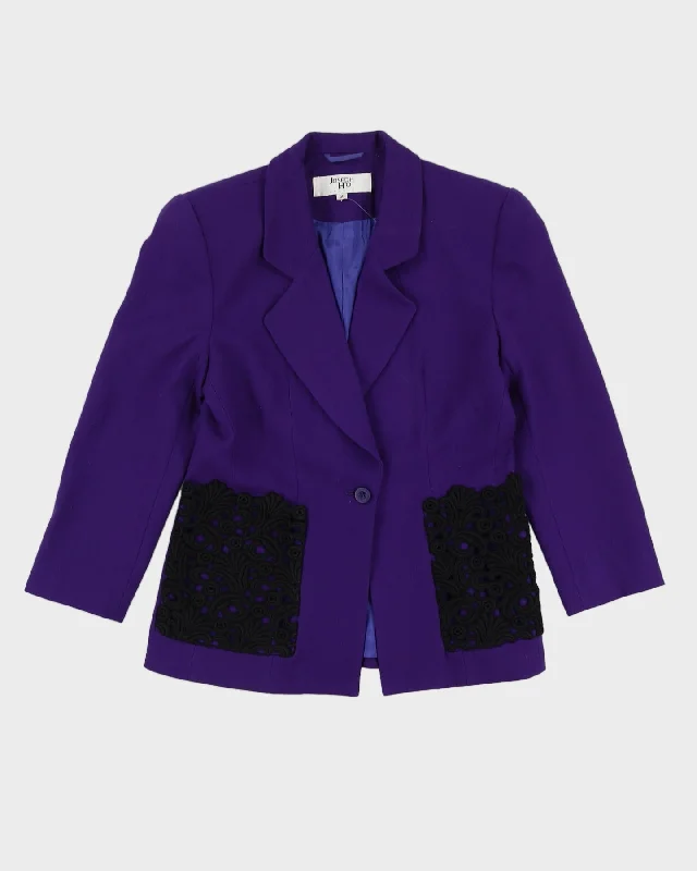 Purple With Black Lace Pockets Jacket - S Wool Jacket Cashmere Jacket Tweed Jacket