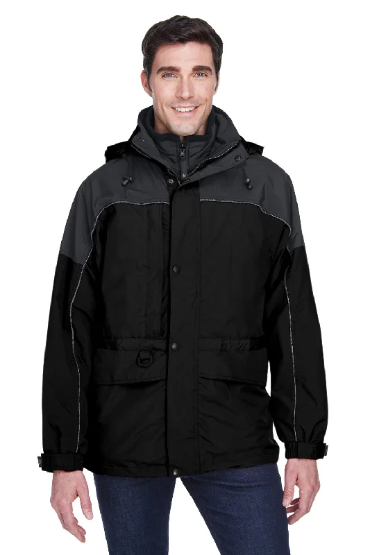 North End Mens 3-in-1 Water Resistant Full Zip Hooded Jacket - Black/Grey Toggled Jacket Drawstring Jacket Belted Jacket