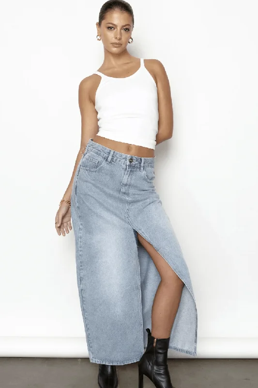 SNDYS THE LABEL NILA SKIRT - BLUE DENIM leather skirt refined