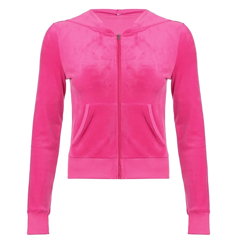 Velvet Crop Top Hooded Jacket Notch Collar Peter Pan Collar Cowl Neck