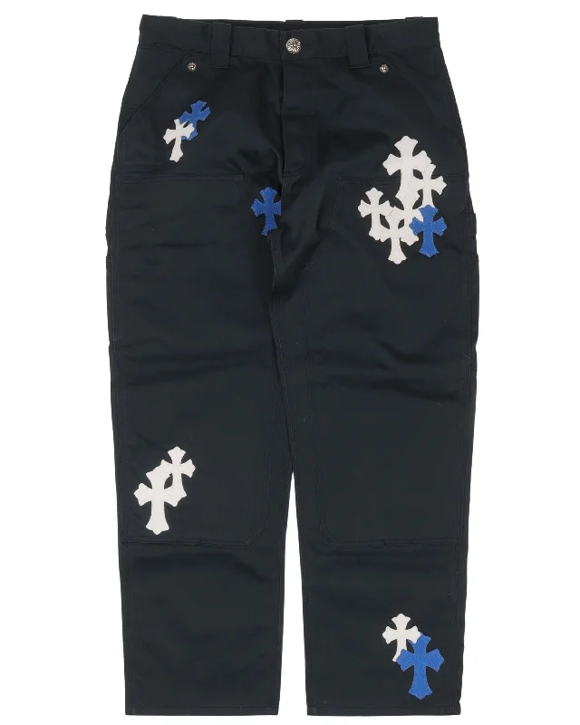 Double Knee Cross Patch Carpenter Pants Stylish Slim Trousers