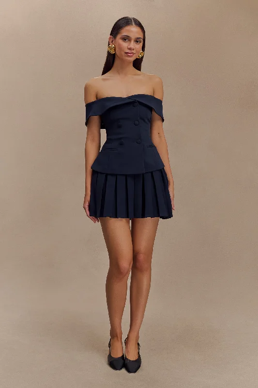 Mura Pleated Mini Skirt - Navy modal blend skirt