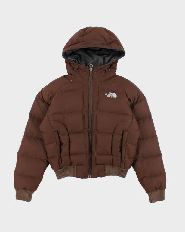 The North Face Brown Hooded Cropped Puffer Jacket - S Appliqued Jacket Beaded Jacket Sequined Jacket