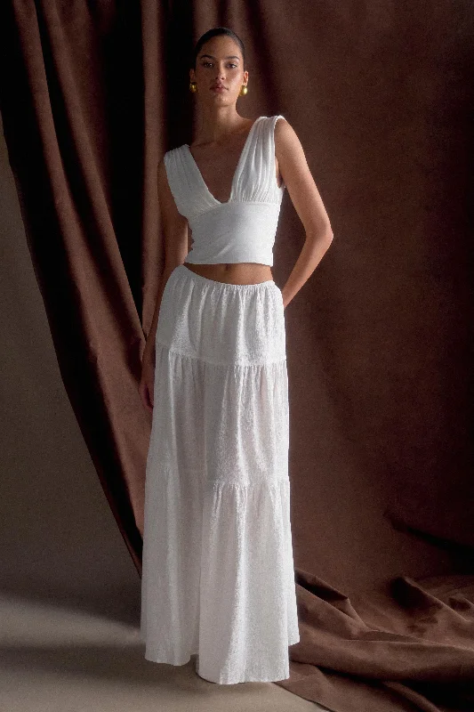 Jacinda Cotton Maxi Skirt - White leather skirt sleek