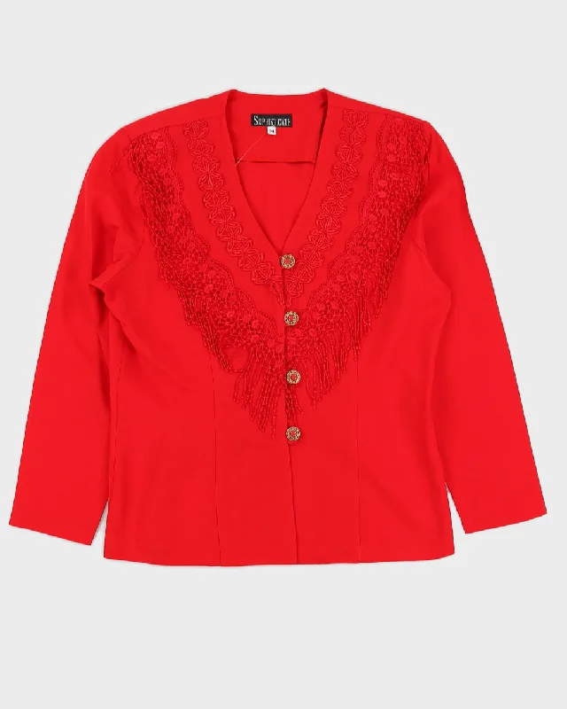 00s Red Blazer Jacket - L Oversized Jacket Tailored Jacket Straight Jacket
