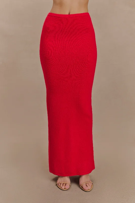 Elise Knit Maxi Skirt - Red chiffon skirt floaty