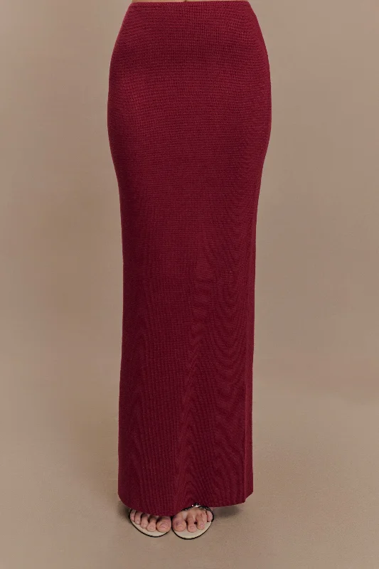 Kyle Knit Maxi Skirt - Cherry Red patchwork skirt art