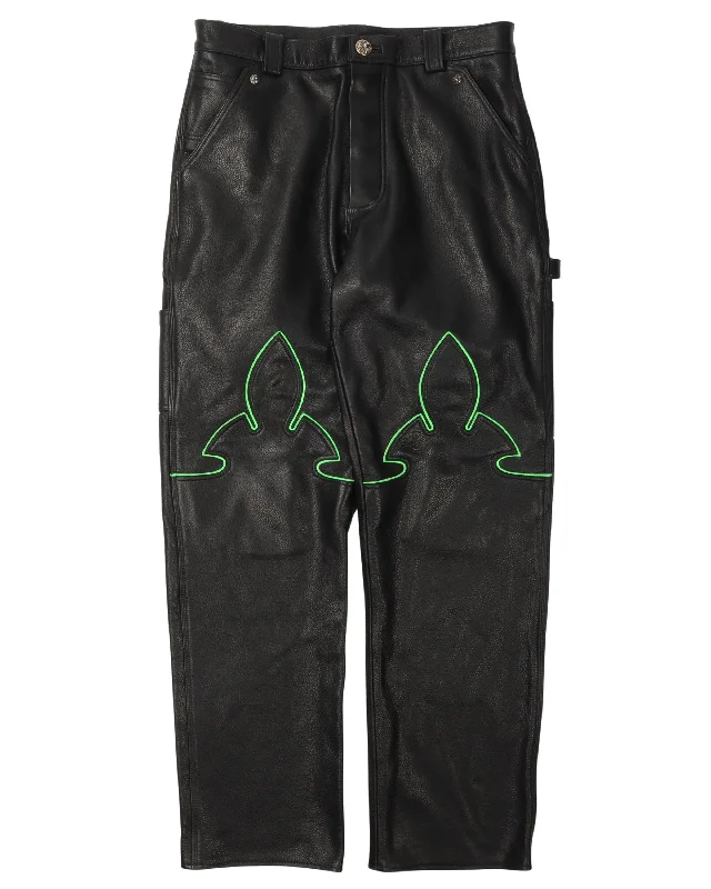 Leather Fleur Knee Pants Comfortable Denim Leggings