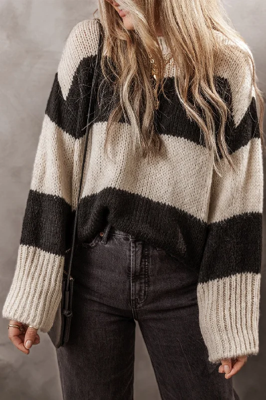Brittany Color Block Round Neck Sweater Real Fur Shearling Chenille