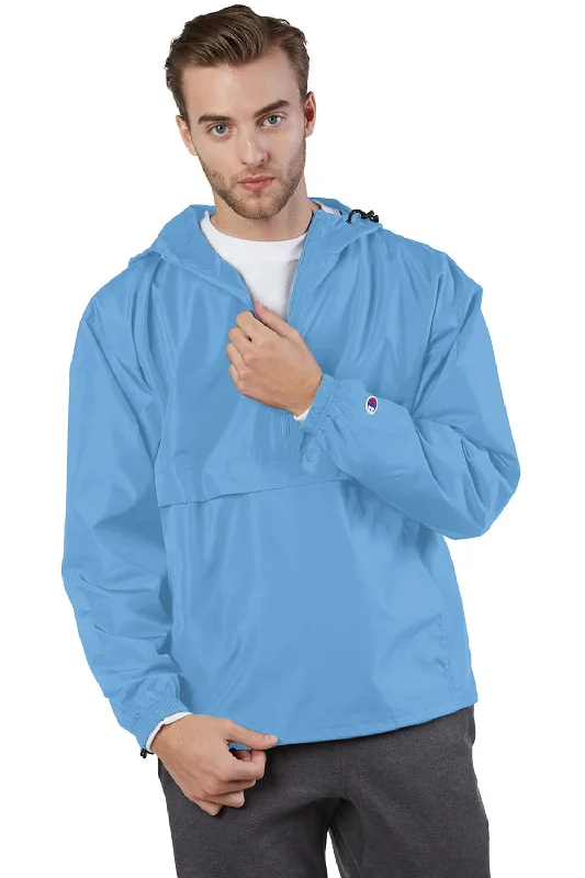 Champion Mens Packable Wind & Water Resistant Anorak 1/4 Zip Hooded Jacket - Light Blue Fleece Jacket Down Jacket Feather Jacket