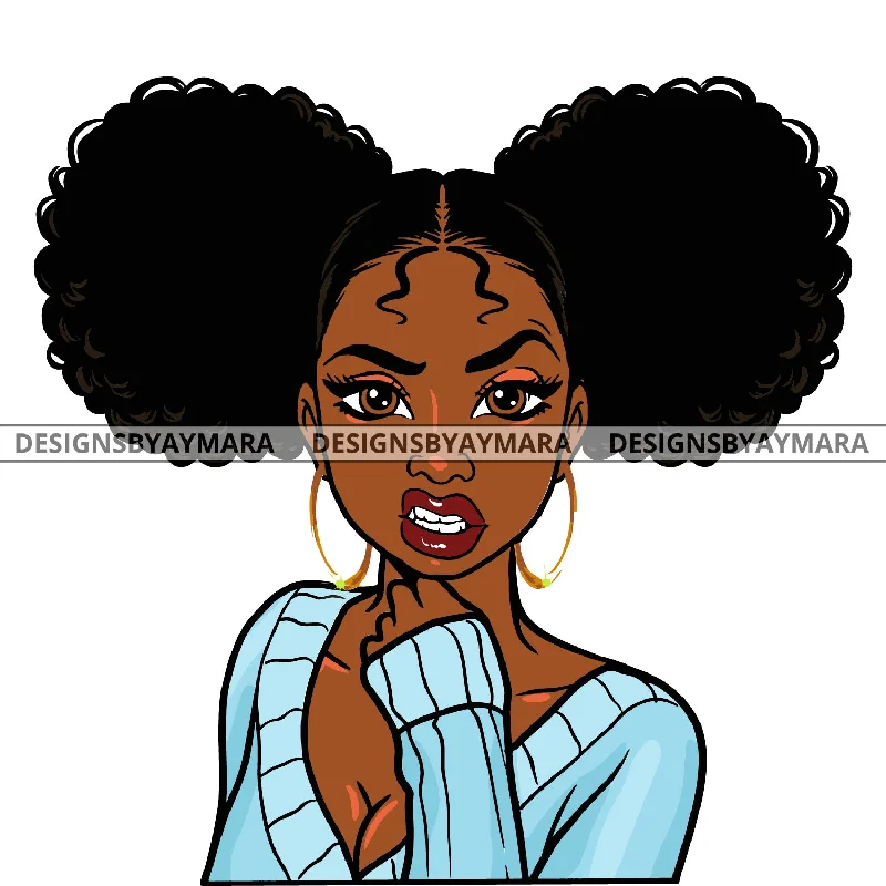 Sassy Black Woman Snarling In Blue Sweater SVG JPG PNG Vector Clipart Cricut Silhouette Cut Cutting Nylon Fabric Polyester Fabric Spandex Fabric