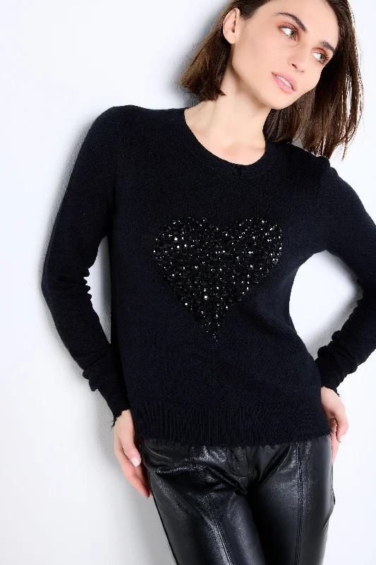Heart Strong Sweater Black- Lisa Todd Terry Blend Velvet Blend Canvas Blend