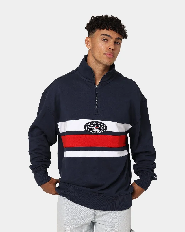 Tommy Jeans Branded Half Zip Sweater Twilight Navy Polka Dot Checkered Tartan