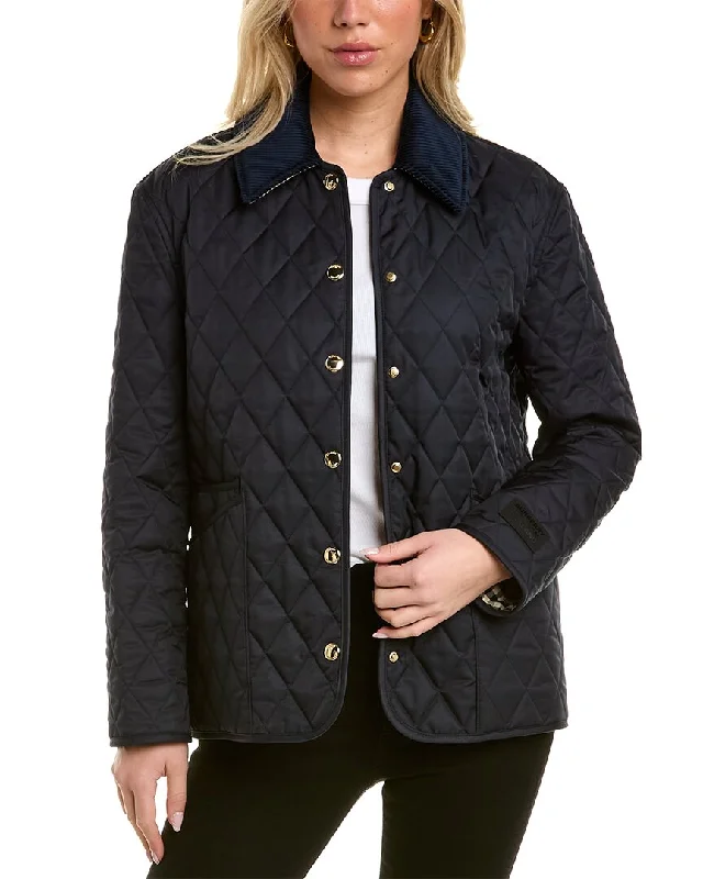 Burberry Corduroy Collar Diamond Quilted Jacket Embroidered Jacket Appliqued Jacket Beaded Jacket