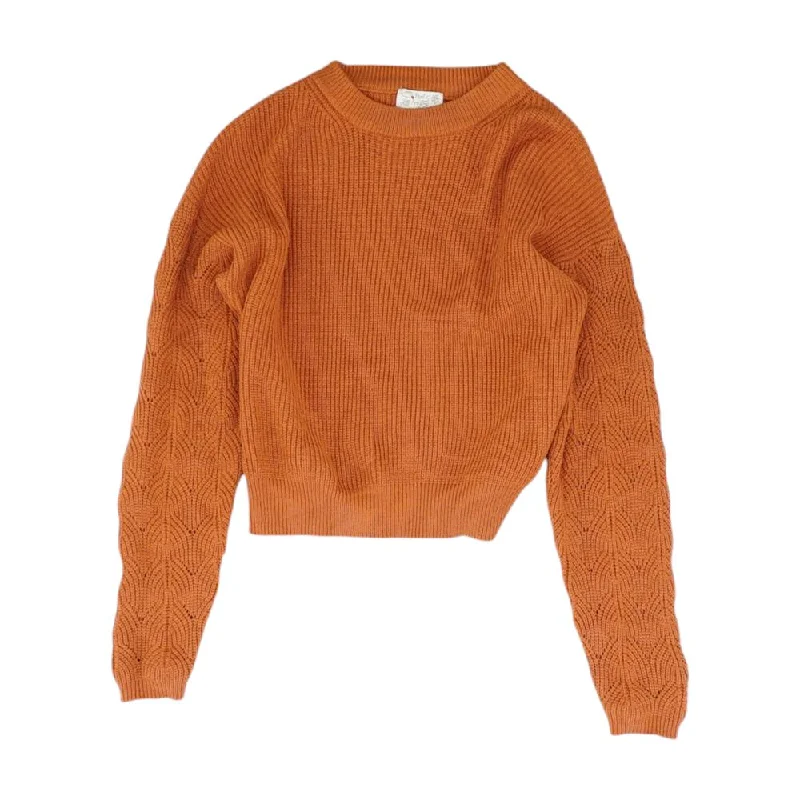 Rust Solid Crewneck Sweater Elasticated Padded Insulated