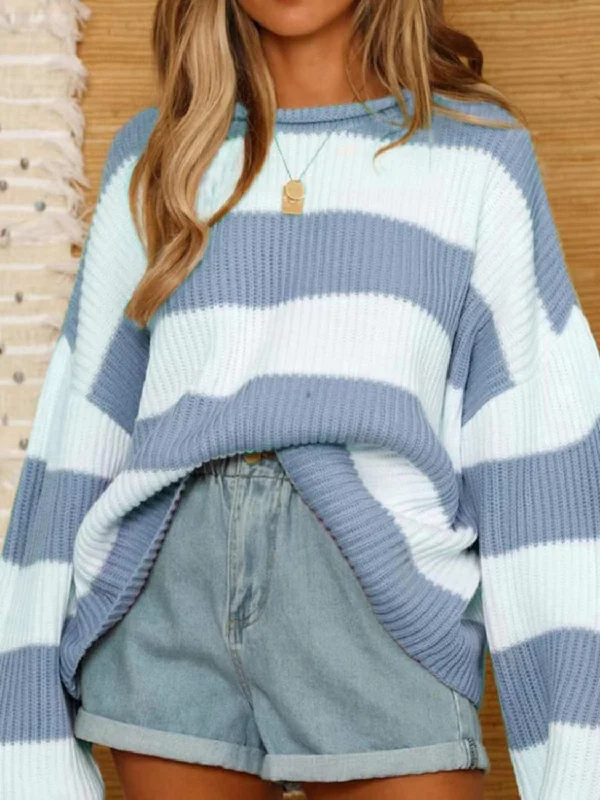 Rellie Round Neck Long Sleeve Sweater Sequined Glittery Shiny