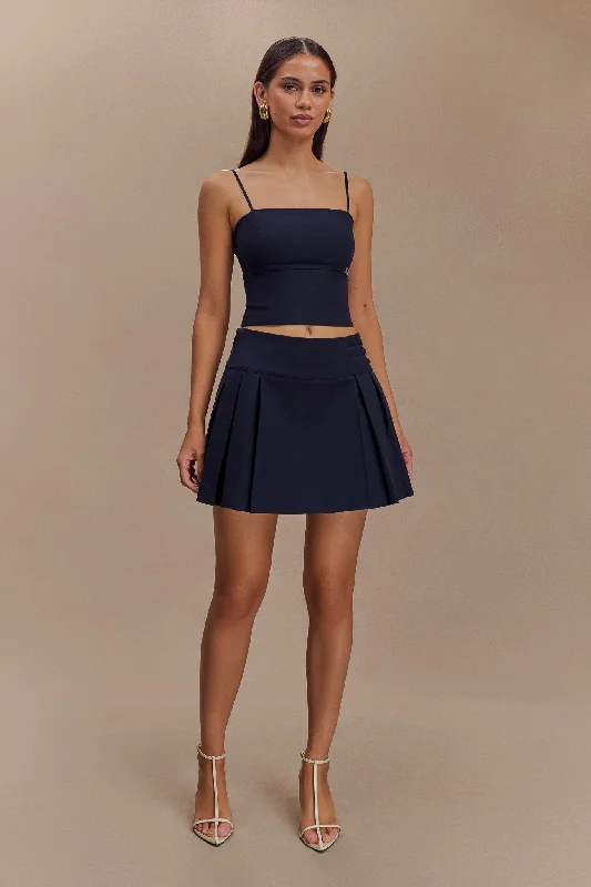 Angie Pleated Buckle Mini Skirt - Dark Navy seamless skirt comfort