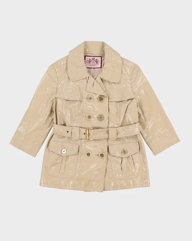 Juicy Couture Beige Wax Mac Jacket - S Insulated Jacket Fitted Jacket Loose Jacket