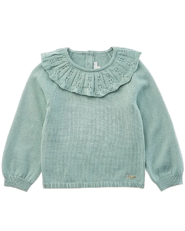Chloe Pointelle Wool-Blend Sweater Boat Neck Shawl Collar Notched Collar
