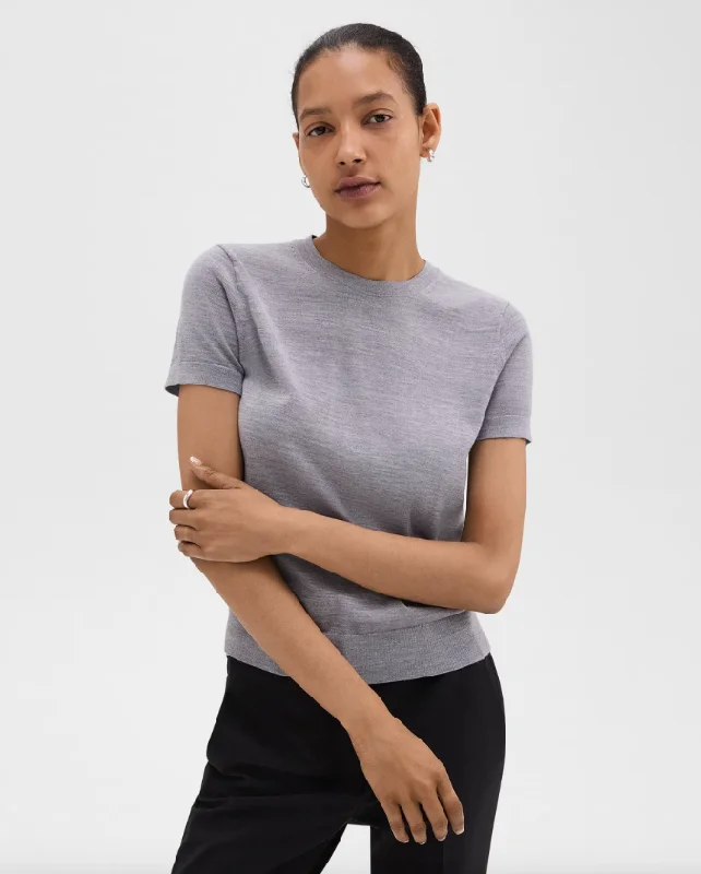 Sweater Tee in Regal Wool Light Heather Grey  - Theory Women Fleece Fabric Down Fabric Feather Fabric