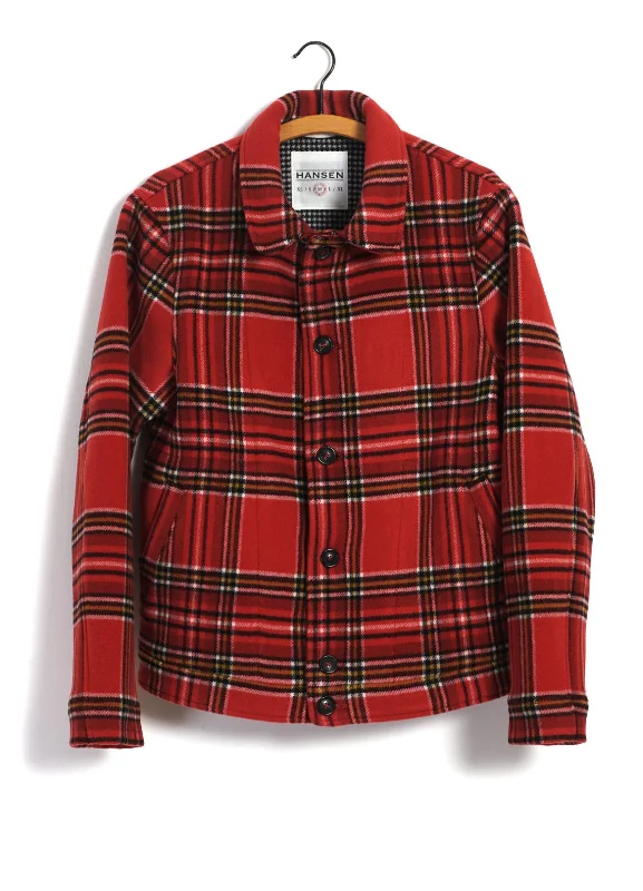 ATLAS | Short Double Face Wool Jacket | Red Check Pepita Knit Jacket Woven Jacket Fleece Jacket
