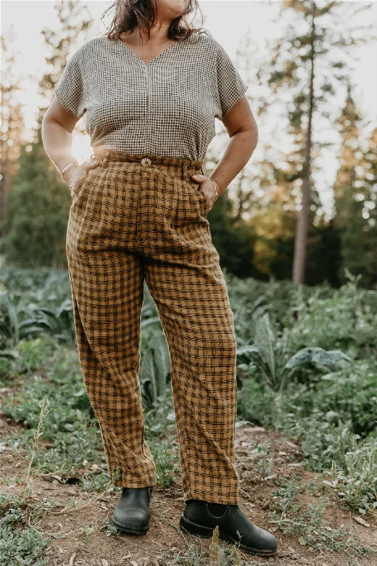 Perfect Pant in Brown Checker Formal Linen Trousers