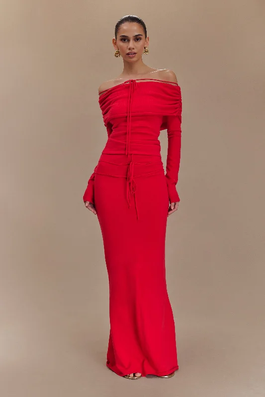 Polly Knit Maxi Skirt - Red lace skirt elegant