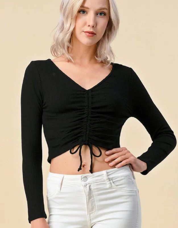 Heart & Hips Front Ruching Sweater Crop Tops Satin Fabric Silk Fabric Chiffon Fabric