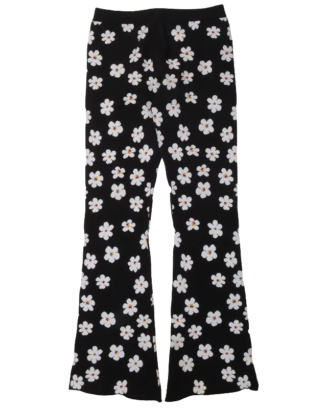 Flower Flared Pants Relaxed Fit Trousers