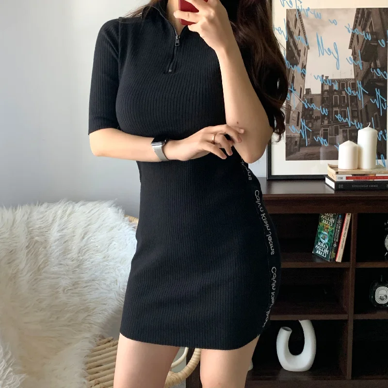 Women's Rib Sweater Dress Tailored Straight A-Line