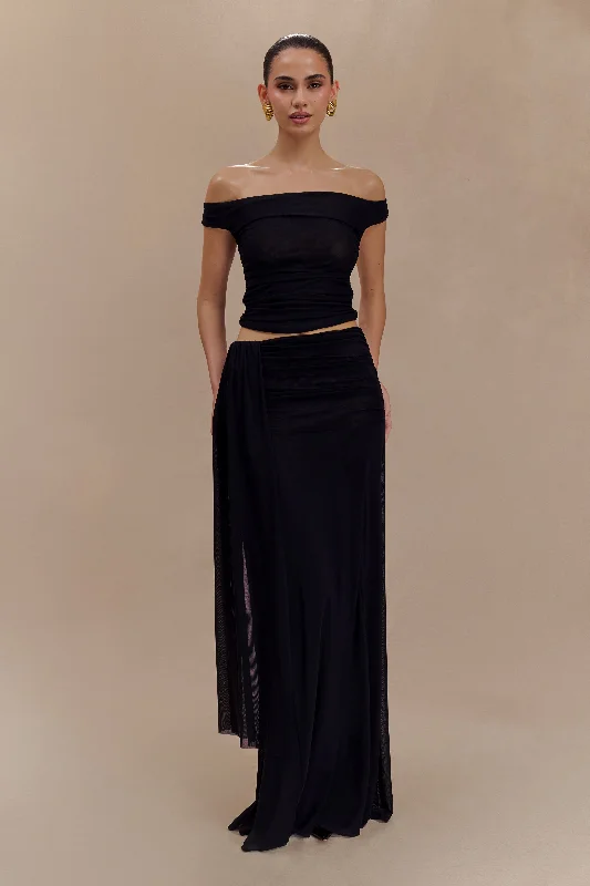 Arna Mesh Maxi Skirt - Black linen skirt airy