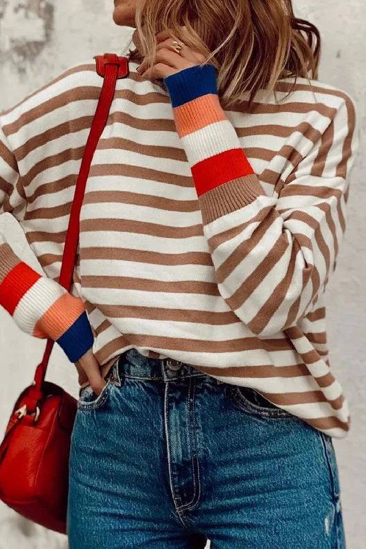 Bella Striped Turtleneck Long Sleeve Sweater Boxy Sweater Fitted Sweater A-Line