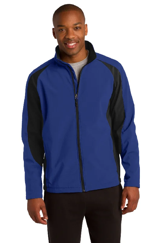 Sport-Tek Mens Water Resistant Full Zip Jacket - True Royal Blue/Black - Closeout Nylon Fabric Polyester Fabric Spandex Fabric