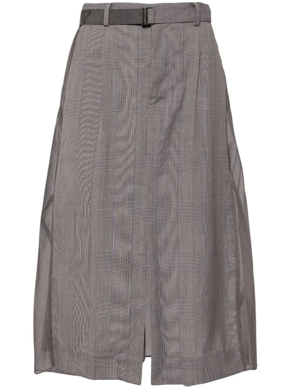 PRINCE OF WALES CHECK FLARED MIDI SKIRT linen skirt natural