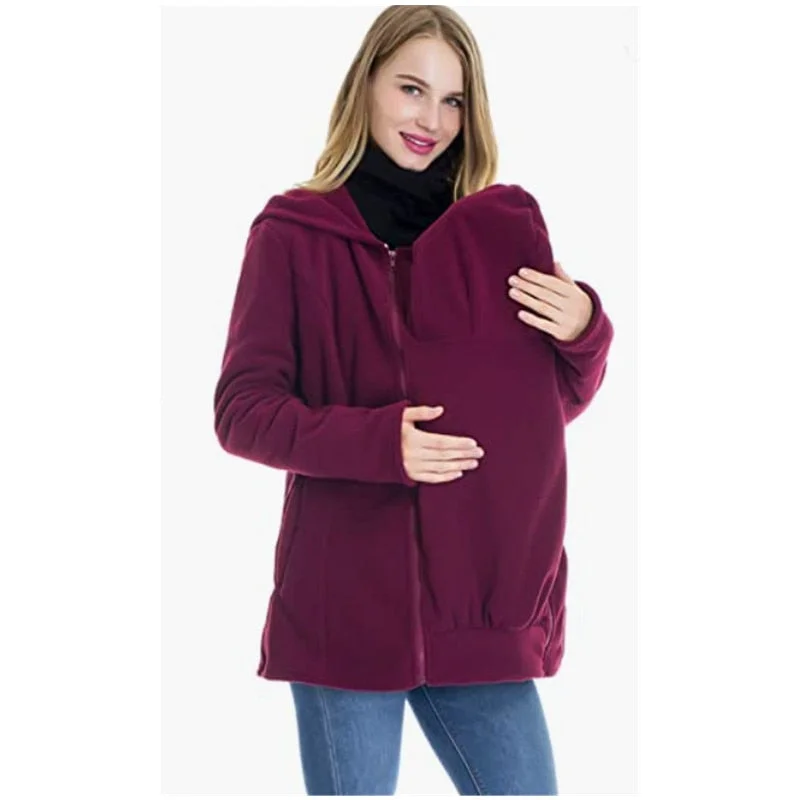 Warm Maternity Jacket/ Baby Carrier Kangaroo Pouch Hoodie Chenille Fabric Brocade Fabric Lace Fabric