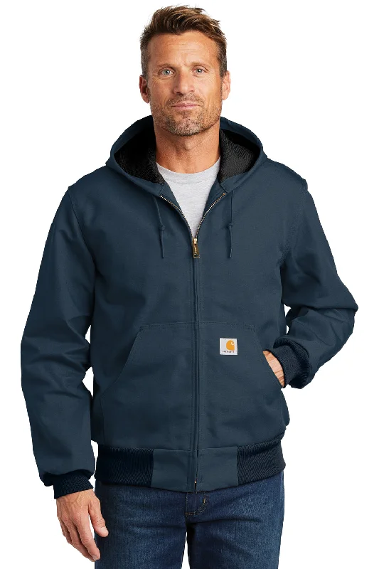 Carhartt Mens Wind & Water Resistant Duck Cloth Full Zip Hooded Work Jacket - Navy Blue Lace Jacket Ribbed Jacket Sequined Jacket