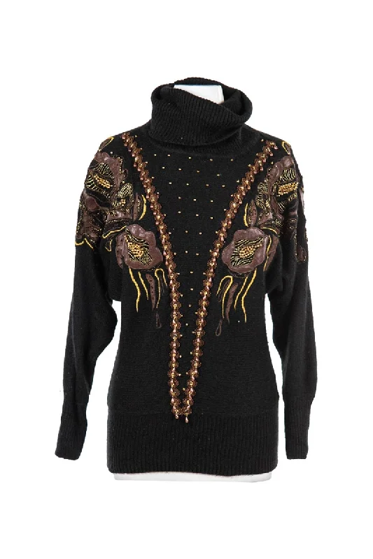 Vintage 80s Cedars Sweater Solid Color Striped Floral Print