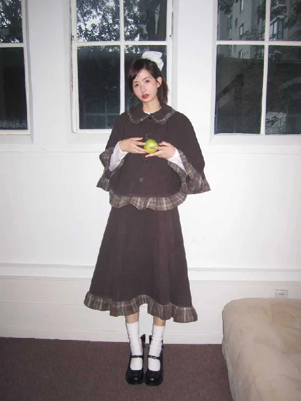 Petal collar poncho and skirt【s0000010376】 wool skirt thick
