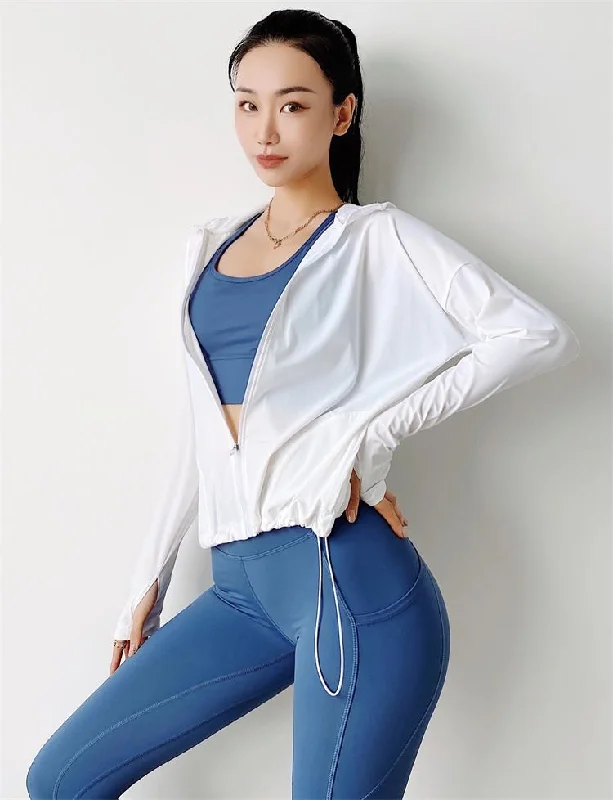 Womens Loose Zipper Hooded Running Jacket Print Jacket Jacquard Jacket Patchwork Jacket