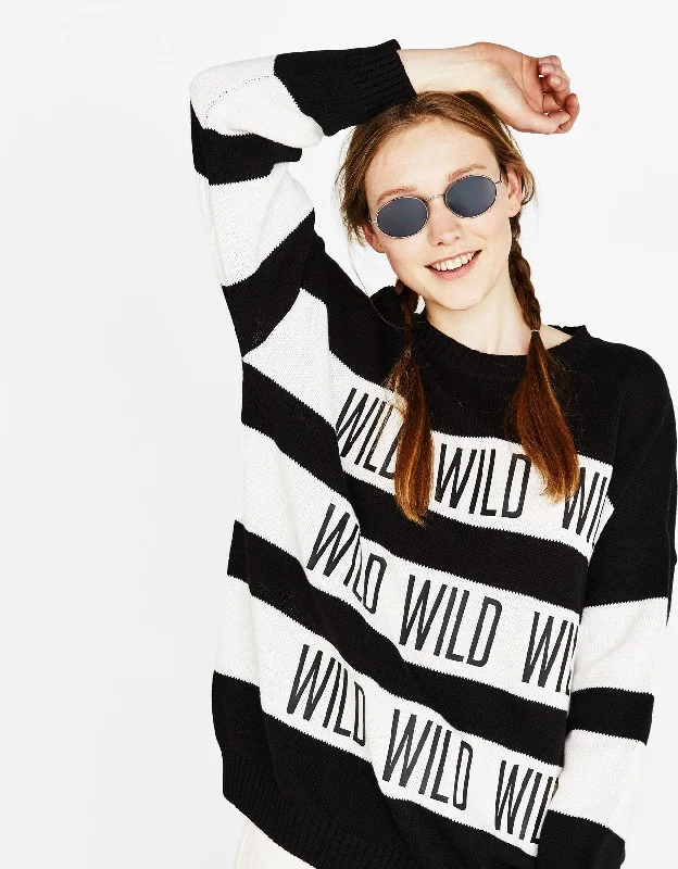 Striped print sweater Turtle Neck Boat Neck Asymmetrical Neck