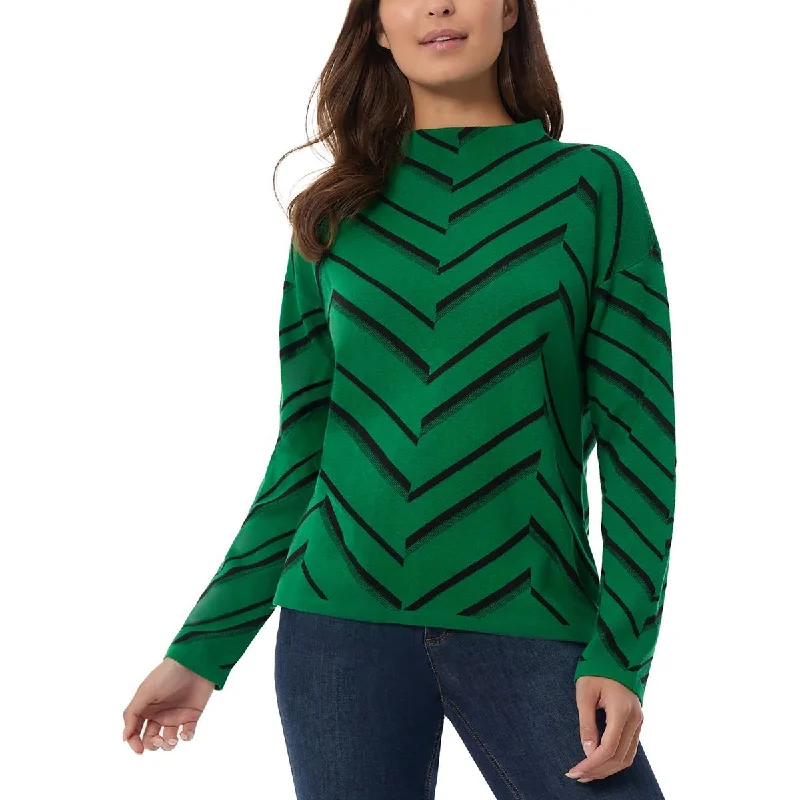 Jones New York Womens Chevron Cotton Mock Turtleneck Sweater Chenille Brocade Lace