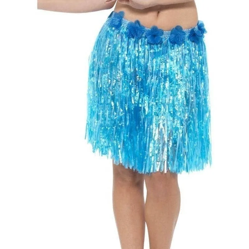 Hawaiian Hula Skirt With Flowers Adult Neon Blue velvet skirt plush