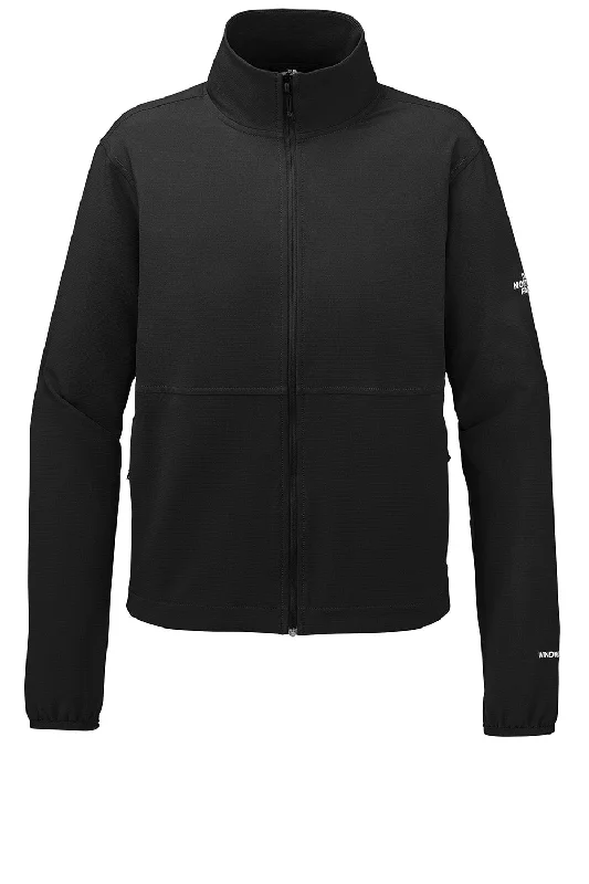 The North Face Womens Edge Stretch Wind & Water Resistant Full Zip Soft Shell Jacket - Black - NEW Front Pockets Side Pockets Patch Pockets
