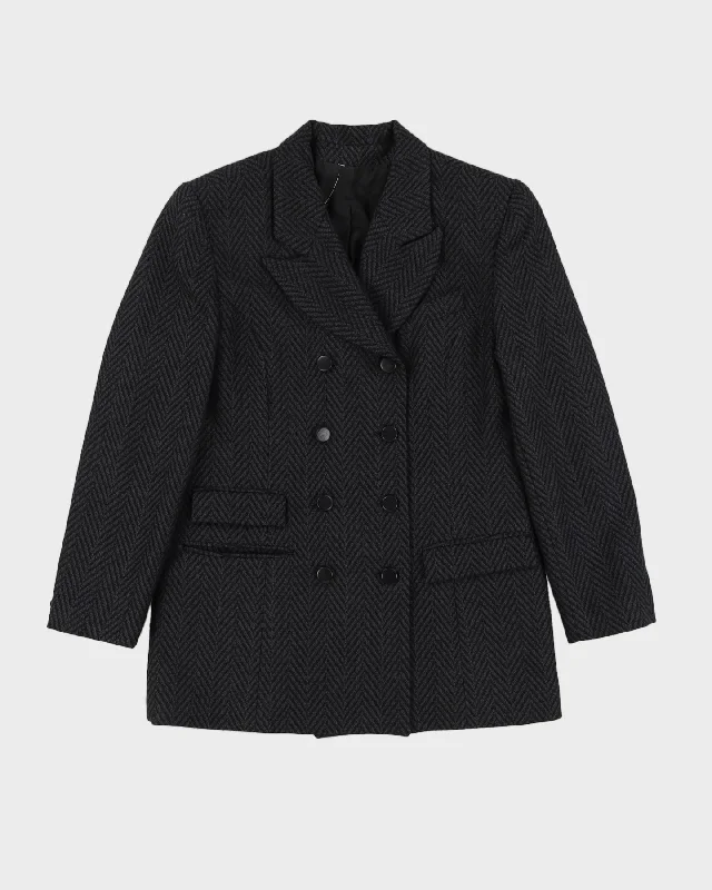 Grey Chevron Pattered Blazer Jacket - S Boat Neck Shawl Collar Notched Collar