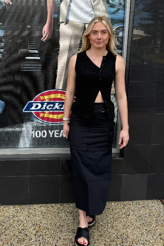 DICKIES EDINBURGH ZIP OFF MAXI CARGO SKIRT - BLACK velvet skirt luxurious